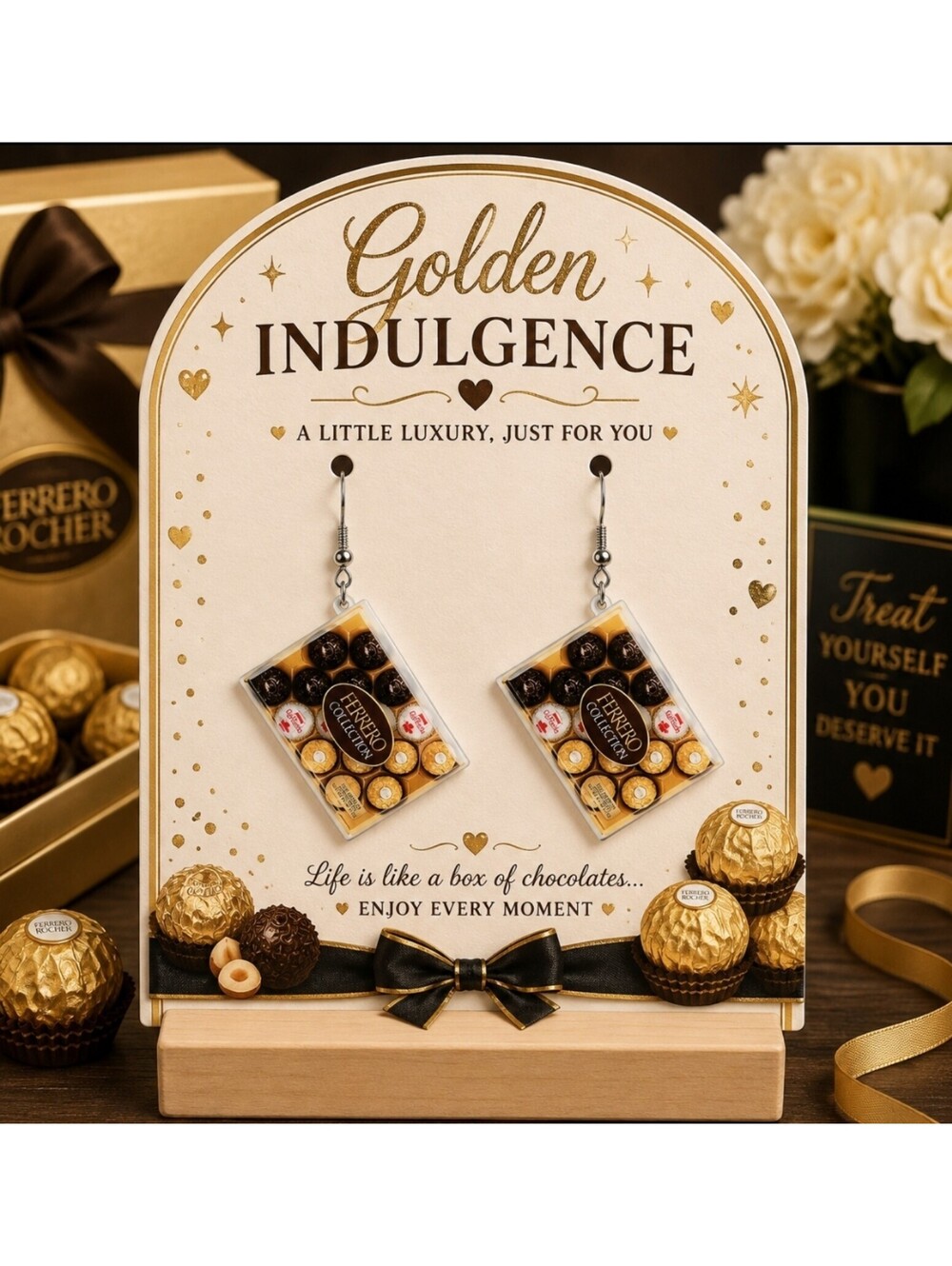 Golden Indulgence Mini Ferrero Rocher Chocolate Candy Hypoallergenic Earrings